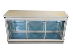 Hollywood Regency Off White Illuminated Display Cabinet Console Showcase Curio