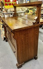 Antique Early 1900 Victorian Era Empire Style Tiger Oak Mission Sideboard Server