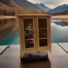VINTAGE WOODEN HANDMADE SMALL CURIO CABINET WITH GLASS DOORS 18” TALL