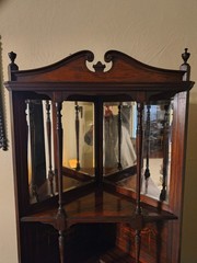 Vintage English Edwardian Style Mahogany Inlaid Corner Cabinet