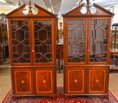 Pair of English Regency Style Mahogany Inlaid Corner Cabinets