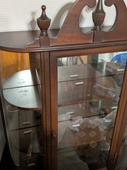 Antique 1940s Ferguson 7843 Mahogany Curved Glass Mirror Curio Case Wall Cabinet