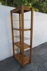 Hollywood Regency Bamboo Rattan Glass Shelving Display Cabinet Bookshelf 5830