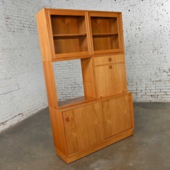 Scandinavian Modern Teak 4 Part Triple Stacked Secretary Display Cabinet Dry Bar