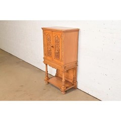 Antique Renaissance Revival Carved Oak Cupboard or Bar Cabinet, Circa 1920s