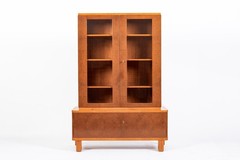 Art Deco Cherry & Burl Wood Display China or Bar Cabinet 1930s