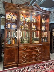 Vintage Henredon Aston Court Large 91″ Tall Mahogany Breakfront Bookcase Cabinet