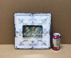 VTG 11″ Sq. Photo 4×6 Tin Ceiling Metal Shabby White Picture Frame Old 916-26B