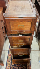 Antique Oak Tiger Filing Cabinet with Brass Hardware and Label Holders