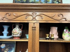 Antique Tall Double Door Oak Hutch Cabinet 7ft tall 53inch wide