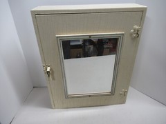 Antique Wood Medicine Cabinet with Cream Chippy Paint Mirror Farmhouse