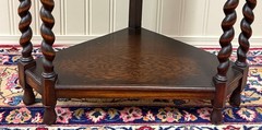 Antique English Jacobean Corner Cabinet Barley Twist Legs Glass Door Oak 1920s
