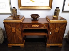 ART DECO SIDEBOARD / BAR WITH DRAWERS WALNUT MAPLE BRONZE FRANCE CIRCA 1930