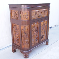 George Zee & Company Rosewood Dry Bar Cabinet 1963 Hand Carved