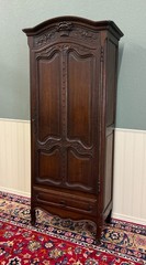 Antique French Louis XV Style Armoire Cupboard Linen Cabinet Bonnetiere Oak