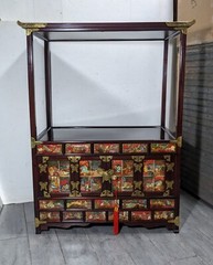 Vintage Asian Oriental Pagoda Style Display Cabinet with Shelf, Drawers