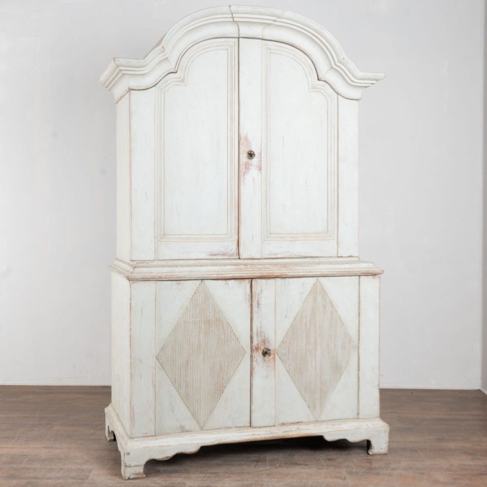 19th Century Swedish Gustavian Pine Wedding Cabinet in Gray Painted Finish