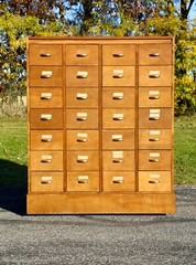 Antique Apothecary Cabinet file Wood Drawer office vintage ledger holder library