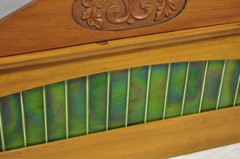 Antique English Arts & Crafts Birch Wood Green Tile Backsplash Washstand Server