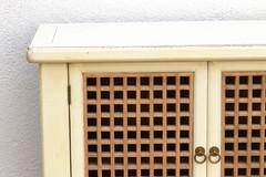 74″ Long Lattice Sideboard in Cream & Wood Storage Cabinet Farmhouse Coastal