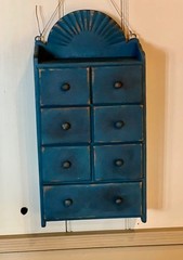 Primitive New England Blue-painted Spice Cabinet.