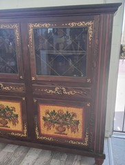 Antique German Hand Made & Painted Shrunk Bar Cupboard Hutch w/ Original Key