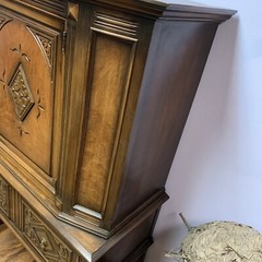 Antique 1900s Jacobean Hand Carved Solid Mahogany Wood Hutch Cabinet – 65”H 39”L