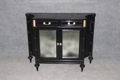 French Louis XVI Style Black Ebonized Cabinet with Distressed Mirrored Panels