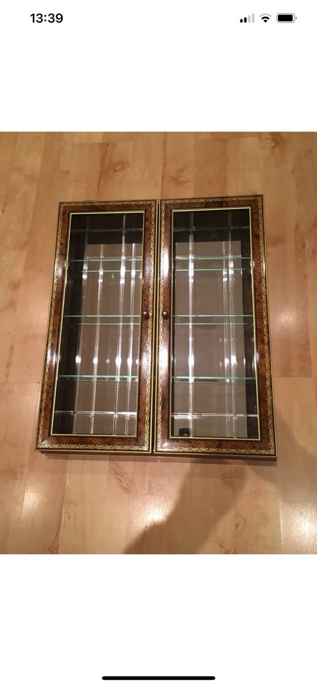 Great Antique Wall Hang Hung Glass Shelf Cupboard Gold Outline Glass Background