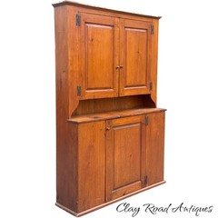 Antique NY country cupboard cabinet 18th raised panel primitive farm step back