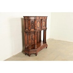 Antique French Renaissance Revival Ornate Carved Walnut Bar Cabinet, Circa 1890s