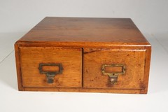 VTG Oak Wood Card Catalog File Box 2 Drawer Industrial Office Storage