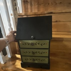 Hand Painted Wooden Trinket Box with Drawers, Floral Design, Black Green