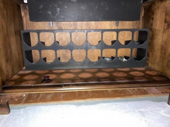 VTG (60’s) FLIP TOP DRY BAR CABINET W/GLASS SET /CASTERS / WINE RACK – ORIG OWNR