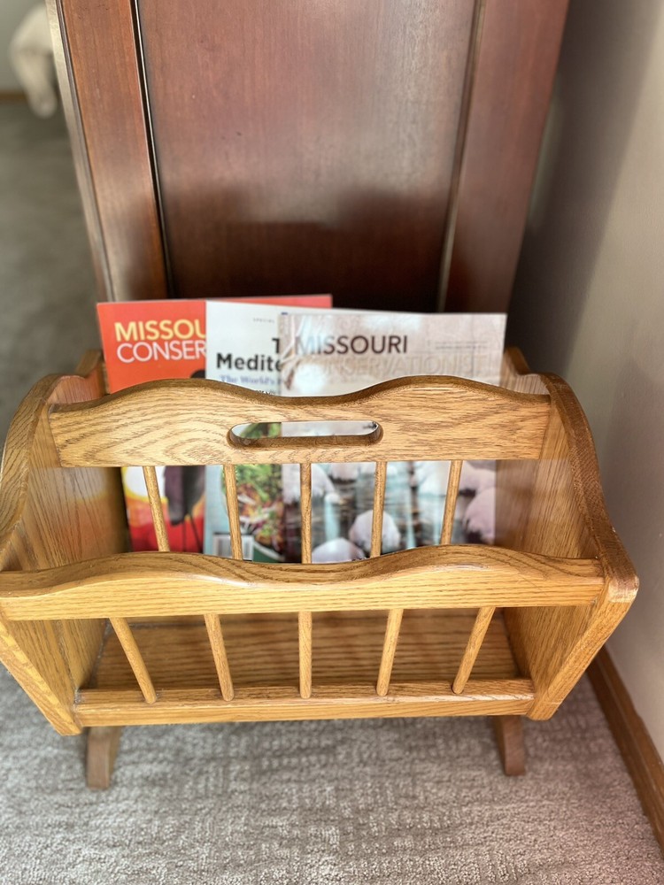 Mid Century Solid Oak Magazine Racked Great Condition Wood Double Sided