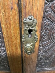 Antique Edwardian Oak Wood Smokers Cabinet w/ Carved Door Panels