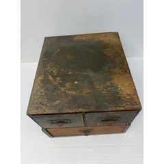 Vintage Green Wood 3 Drawer File Cabinet Rustic Industrial Storage Card Catalog