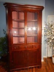 Antique Corner Cupboard Cabinet Walnut Divided Glass Door