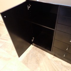 Black Lacquer Modern Designer Sideboard Credenza 58” 2 Door 6 Drawer Storage