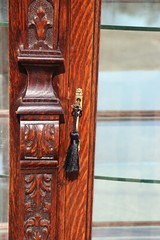 Victorian Heavily Carved Tiger Oak Bow Front China Display Cabinet Horner Flint