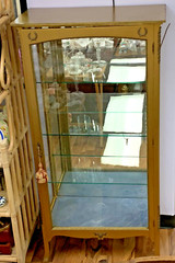 ATQ Gold Painted Wood Lighted Curio Cabinet + 3 Glass Shelves & Mirror 56″H 28″L