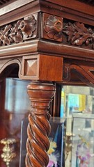 Antique Victorian Wood American Marble Top Sideboard With Curio Display Areas
