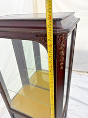 Antique Curio China Cabinet Vitrine Lighted locking door Glass shelf Brass Trim