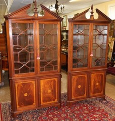 Pair of English Regency Style Mahogany Inlaid Corner Cabinets