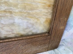 Antique Wood cabinet door Craftsman slag glass Primitive Hoosier architectural