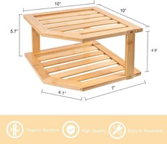 Bamboo Corner Shelf,2 Tier Plate Organizer for Cabinet and 1 Pc, Natural