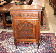 French Antique Carved Tiger Oak Louis XV Cabinet / Jam Cabinet
