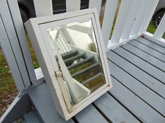 Vintage Heavy Bathroom Steel Medicine Cabinet Cupboard Beveled Glass Mirror Used