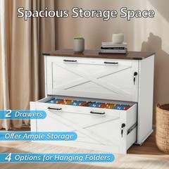 Rustic White 2-Drawer Lockable File Cabinet With 4 Hanging Folders