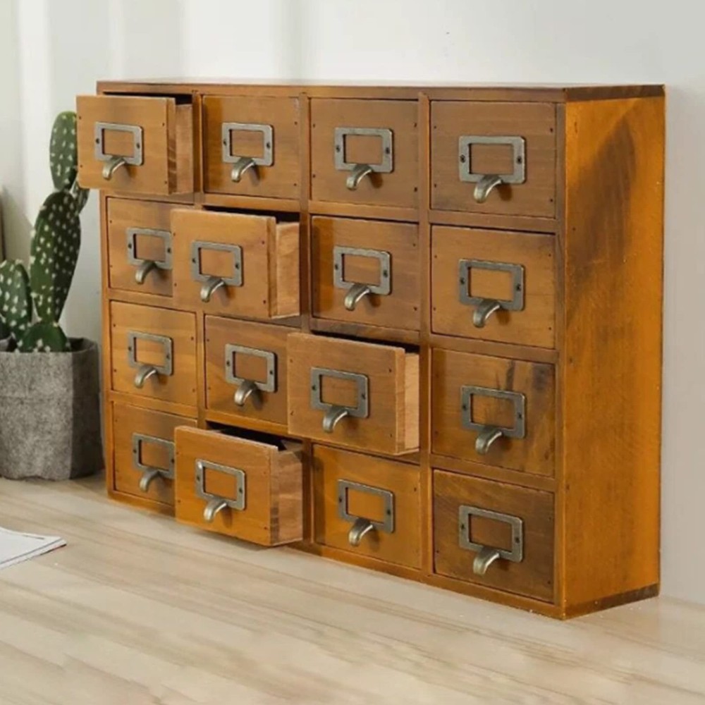 16 Drawers Vintage Tabletop Library Card Catalog Cabinet Apothecary Storage Box